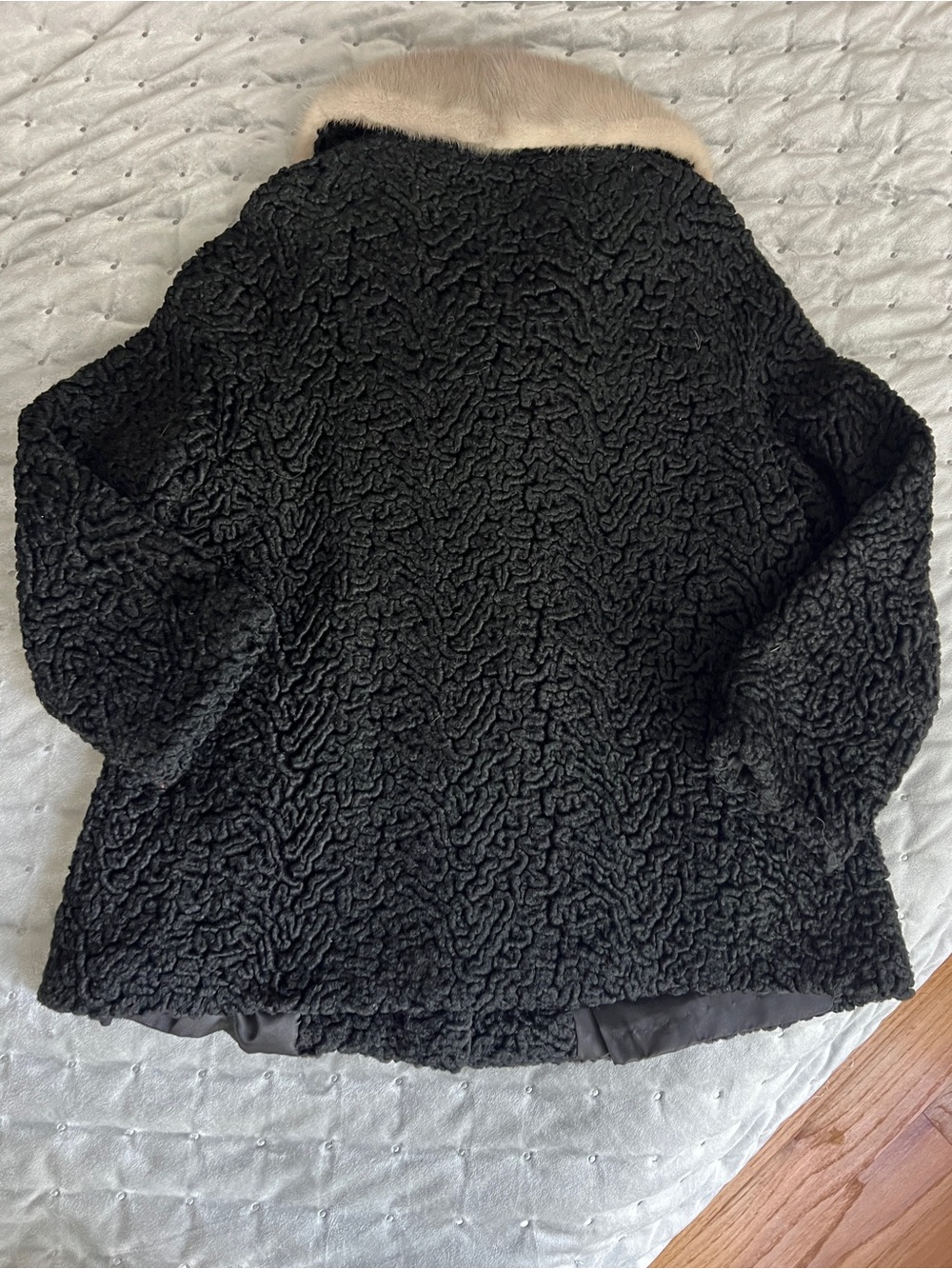 Vintage Black Persian Lamb Theater Coat Luxury Mink Fur Collar Opera Jacket - Picture 4 of 15